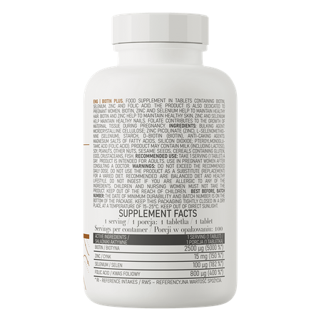 OstroVit Biotin Plus is a modern dietary supplement in tablets containing biotin, selenium, zinc and folic acid. Biotin, zinc and selenium help maintain healthy hair, healthy skin and healthy nails.