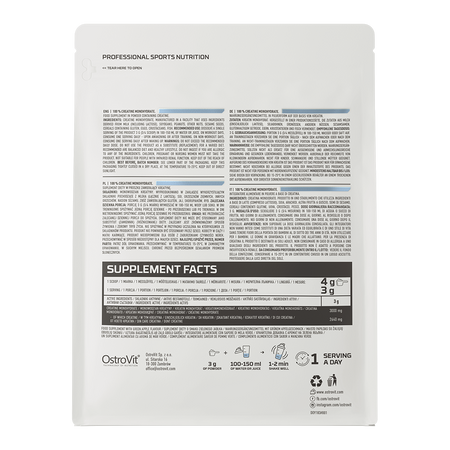 OstroVit Creatine Monohydrate is a high-quality dietary supplement that is a source of creatine in the form of monohydrate. It is a preparation with simple composition, available in a convenient powder form. designed to enhance strength, endurance, and muscle growth.