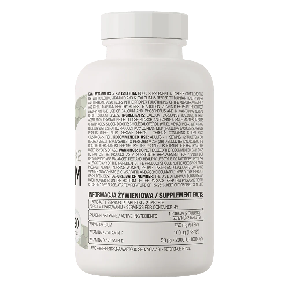 OstroVit Vitamin D3 + K2 + Calcium is a high-quality dietary supplement designed to support bone health, muscle function, and overall well-being.