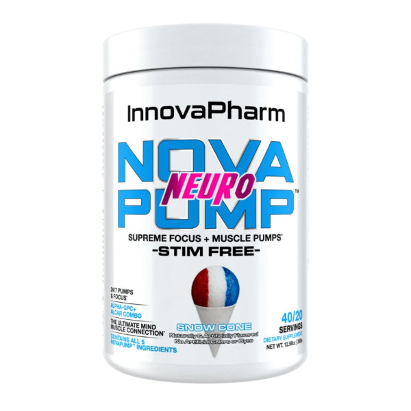 Elevate your workouts with InnovaPharm Nova Pump Neuro, the ultimate stim-free pre-workout supplement designed to enhance muscle pumps, mental focus, and endurance without the jitters. This premium nootropic formula combines cutting-edge ingredients to deliver explosive muscle pumps, razor-sharp mental clarity, and sustained performance - all without caffeine or stimulants.