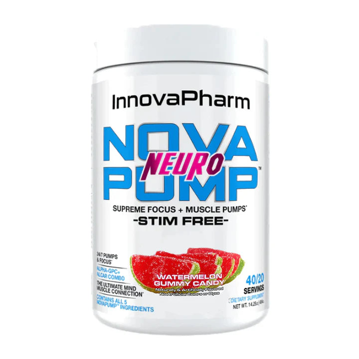 Elevate your workouts with InnovaPharm Nova Pump Neuro, the ultimate stim-free pre-workout supplement designed to enhance muscle pumps, mental focus, and endurance without the jitters. This premium nootropic formula combines cutting-edge ingredients to deliver explosive muscle pumps, razor-sharp mental clarity, and sustained performance - all without caffeine or stimulants.