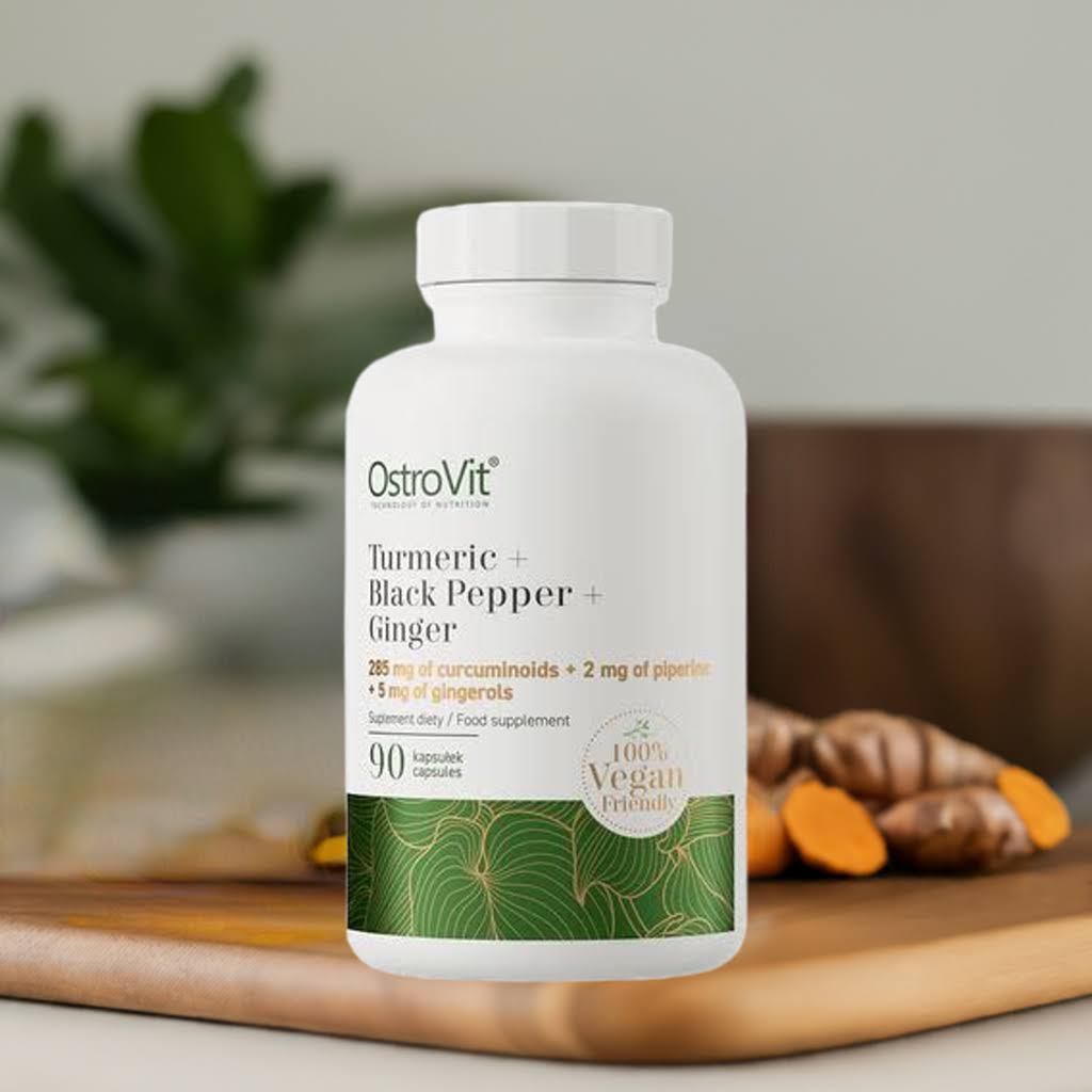 OstroVit Tumeric + Black Pepper + Ginger is a premium vegan supplement designed to support overall well-being, joint health, and digestion-perfect for athletes and fitness enthusiasts.