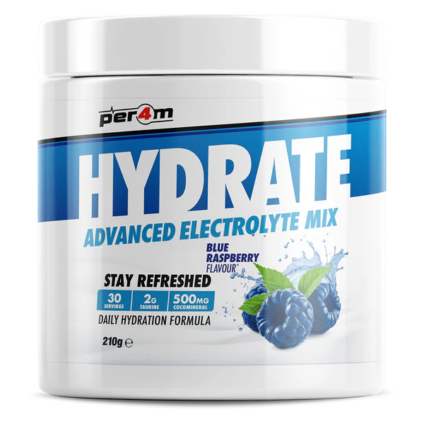 Per4m Hydrate - Advanced Electrolyte Replenishment designed to support optimal fluid balance, endurance, and recovery. Packed with essential electrolytes like sodium, potassium, and magnesium, it helps replenish minerals lost through sweat, reducing fatigue and preventing dehydration.