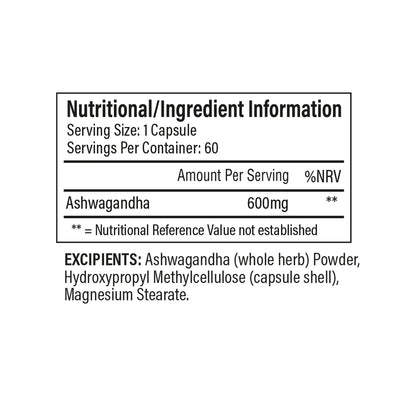 TBJP Ashwagandha - Ultimate Performance & Recovery Booster nutritional information