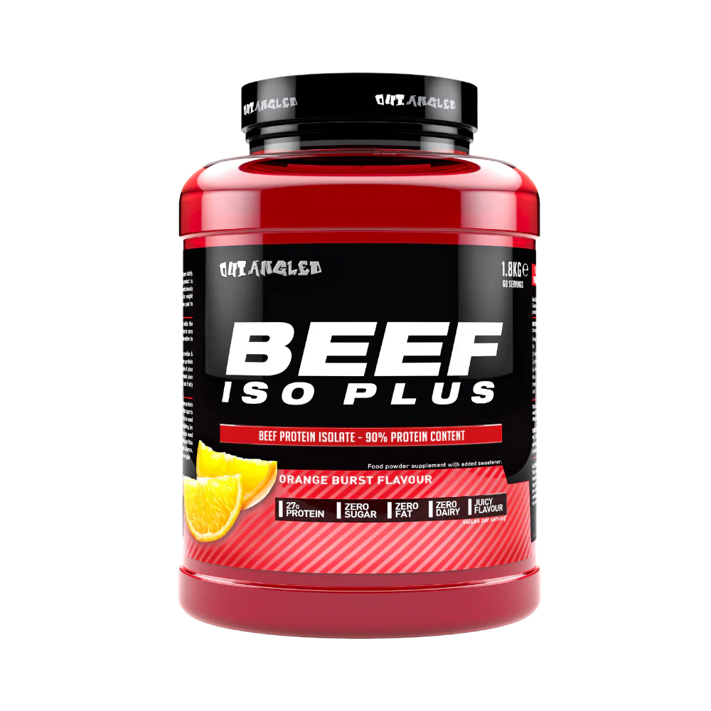 OutAngled Beef Protein Isolate, a premium, high-quality protein source Sourced from 100% hydrolyzed beef protein, this formula delivers fast absorbing muscle-building amino acids to support lean muscle growth, recovery, and strength.