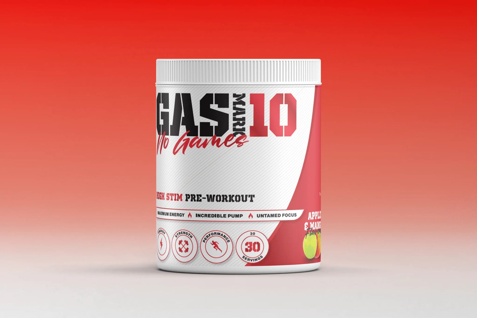 Experience intense energy, razor-sharp focus, and skin splitting pumps with Gas Mark 10 No Games - the ultimate high-stim pre-workout for serious lifters.