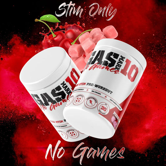 Experience intense energy, razor-sharp focus, and skin splitting pumps with Gas Mark 10 No Games - the ultimate high-stim pre-workout for serious lifters.