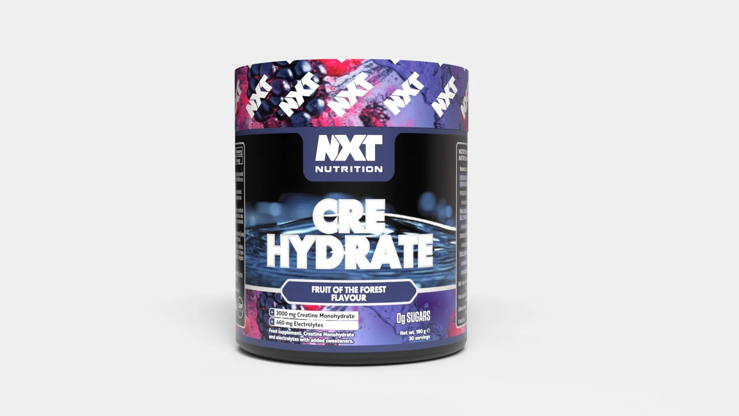 NXT Cre Hydrate combines pure creatine monohydrate with essential electrolytes magnesium malate and potassium citrate to support both performance and hydration. This powder mixes easily with water or your favourite beverage, making it the perfect addition to your pre or post-workout routine.