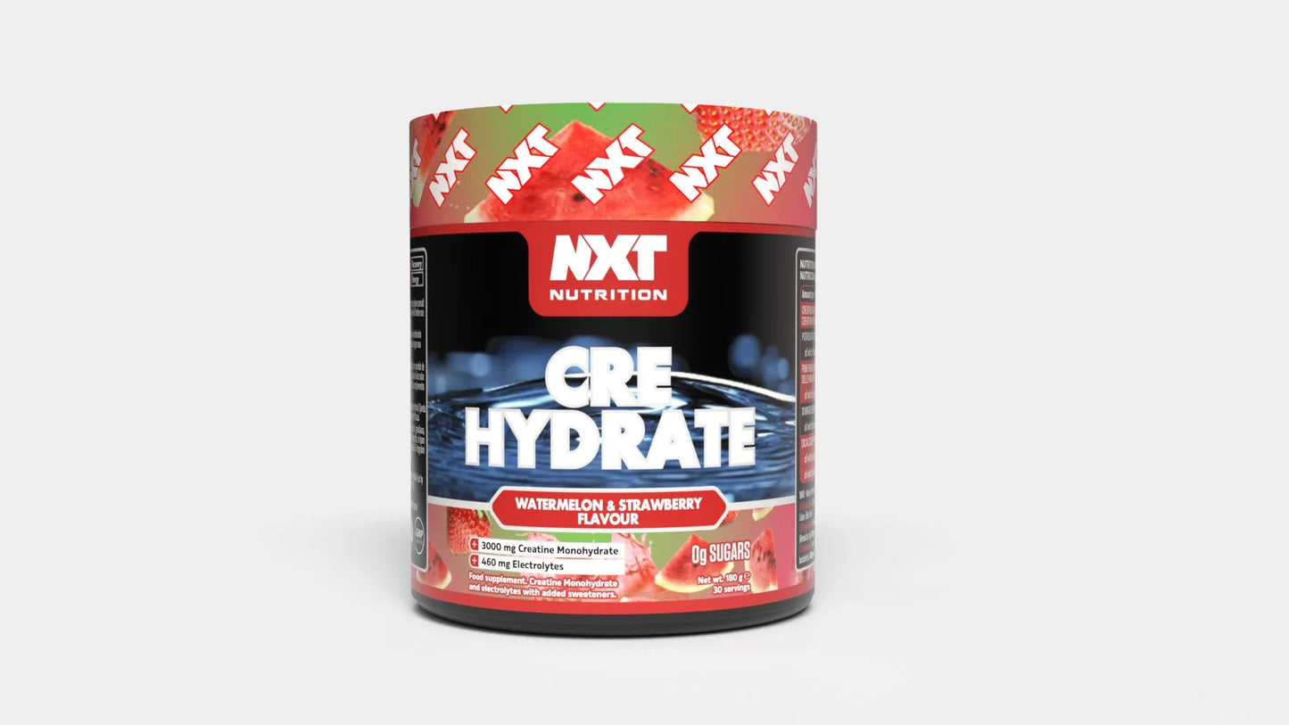 NXT Cre Hydrate combines pure creatine monohydrate with essential electrolytes magnesium malate and potassium citrate to support both performance and hydration. This powder mixes easily with water or your favourite beverage, making it the perfect addition to your pre or post-workout routine.