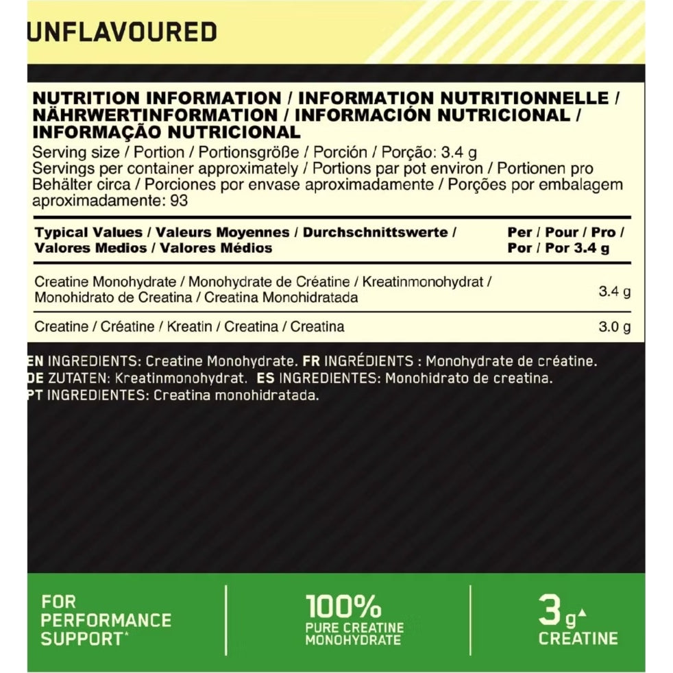Creatine is a naturally occurring compound stored in muscles that helps regenerate energy for high-intensity, short-duration activities*. ON Micronized Creatine Powder uses micronized creatine, where the particle size is reduced to improve mixability and ensure it stays suspended in liquid longer. This means a smoother, easier-to-mix supplement that stays well-blended and is quickly absorbed for better performance during intense workouts. Each serving of Micronized Creatine Powder provides 3.4 grams of pure