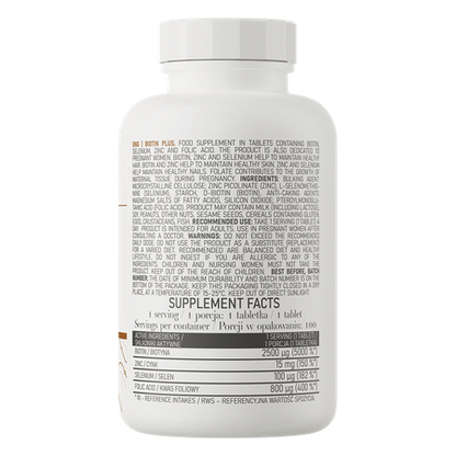 OstroVit Biotin Plus is a modern dietary supplement in tablets containing biotin, selenium, zinc and folic acid. Biotin, zinc and selenium help maintain healthy hair, healthy skin and healthy nails.