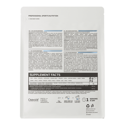 OstroVit Creatine Monohydrate is a high-quality dietary supplement that is a source of creatine in the form of monohydrate. It is a preparation with simple composition, available in a convenient powder form. designed to enhance strength, endurance, and muscle growth.
