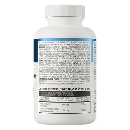 OstroVit Sodium Butyrate is a high-quality dietary supplement, which is a source of sodium butyrate, containing 30% butyric acid. It is a preparation in the form of easy-to-swallow enteral microcapsules, designed for conscious consumers who want to supplement the daily diet with a valuable compound.