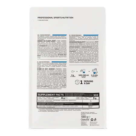 OstroVit Creatine Monohydrate is a high-quality dietry supplement that is a source of creatine in the form of monohydrate. It is a preparation with simple composition, available in a convenient powder form. designed to enhance strength, endurance, and muscle growth.
