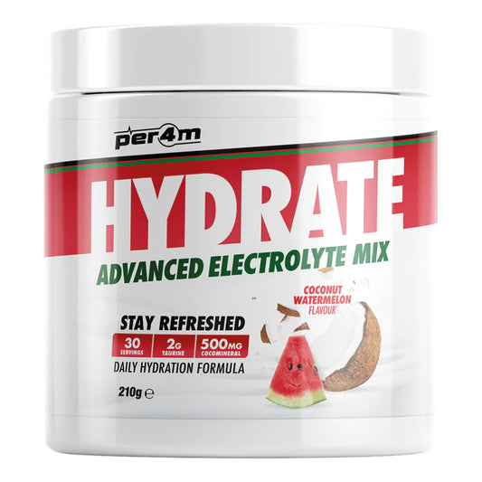 Per4m Hydrate - Advanced Electrolyte Replenishment designed to support optimal fluid balance, endurance, and recovery. Packed with essential electrolytes like sodium, potassium, and magnesium, it helps replenish minerals lost through sweat, reducing fatigue and preventing dehydration.