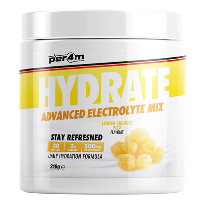 Per4m Hydrate - Advanced Electrolyte Replenishment designed to support optimal fluid balance, endurance, and recovery. Packed with essential electrolytes like sodium, potassium, and magnesium, it helps replenish minerals lost through sweat, reducing fatigue and preventing dehydration.