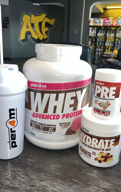 Per4m Performance Bundle - Whey Protein + Hydrate + Free Shaker + Free Pre-Workout Sample €70