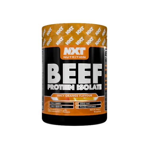 NXT Nutrition’s Beef Protein Isolate is an innovative, high-quality source of protein that is high in muscle-building amino acids and low in carbohydrates and fats (0grams of each).

Ideal for people who are sensitive to dairy products or lactose intolerant. Beef Protein Isolate packs 27grams of protein per 30gram scoop and 90grams of protein per 100grams of product making it an equal competitor to whey.