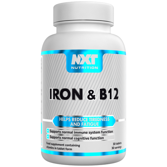 NXT Nutrition Iron &amp; B12 Tablets: Essential Daily Support for Energy & Focus

20mg Iron + 20µg Vitamin B12 Per Serving | One-A-Day Formula