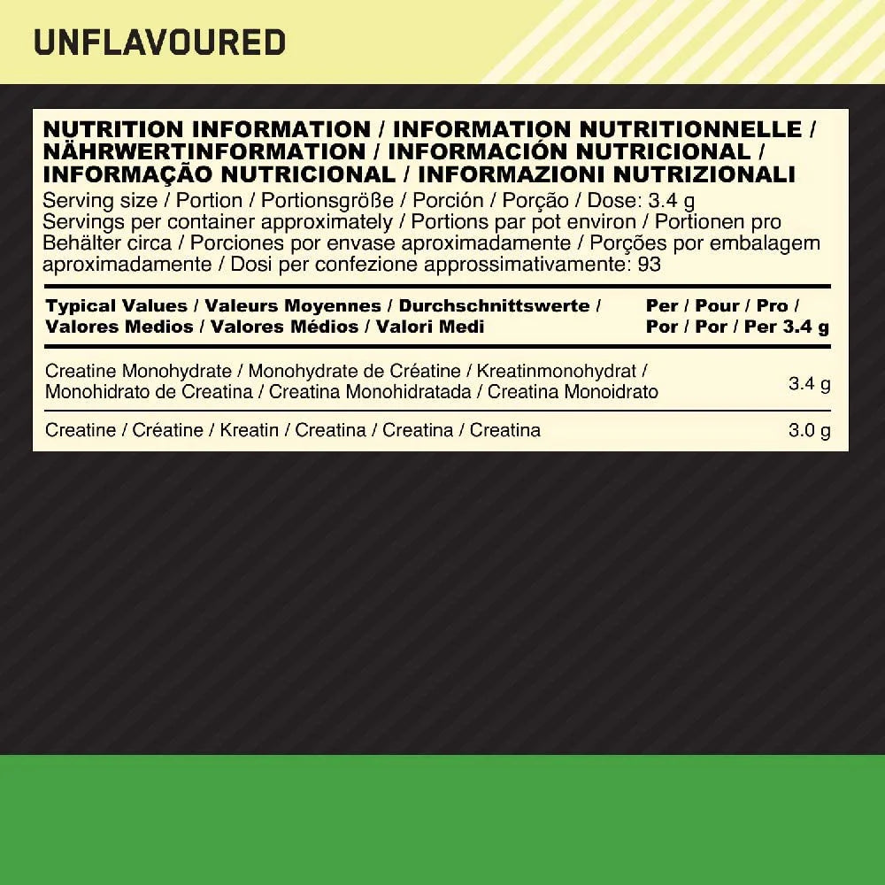 Increase your performance during training.  Creatine is proven to increase performance during high intensity training. From the World's No. 1 Sports Nutrition brand, each serving of Creatine Monohydrate increases muscle power in successive bursts of short-term, high intensity, repeated exercise*. Optimum Nutrition MICRONISED CREATINE POWDER always mixes easily and unlike other Creatine powders, there is no gritty taste or texture.