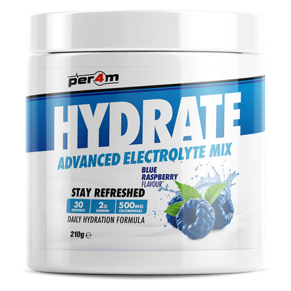 Per4m Hydrate - Advanced Electrolyte Replenishment designed to support optimal fluid balance, endurance, and recovery. Packed with essential electrolytes like sodium, potassium, and magnesium, it helps replenish minerals lost through sweat, reducing fatigue and preventing dehydration.