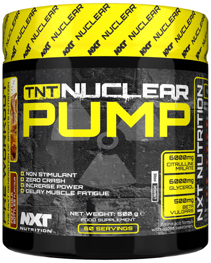 Powerful non-stimulant pre-workout pump formula for nitric oxide production. Increases intracellular water levels and nutrient delivery.  Delays fatigue, increases strength gains and enhances recovery between sets.