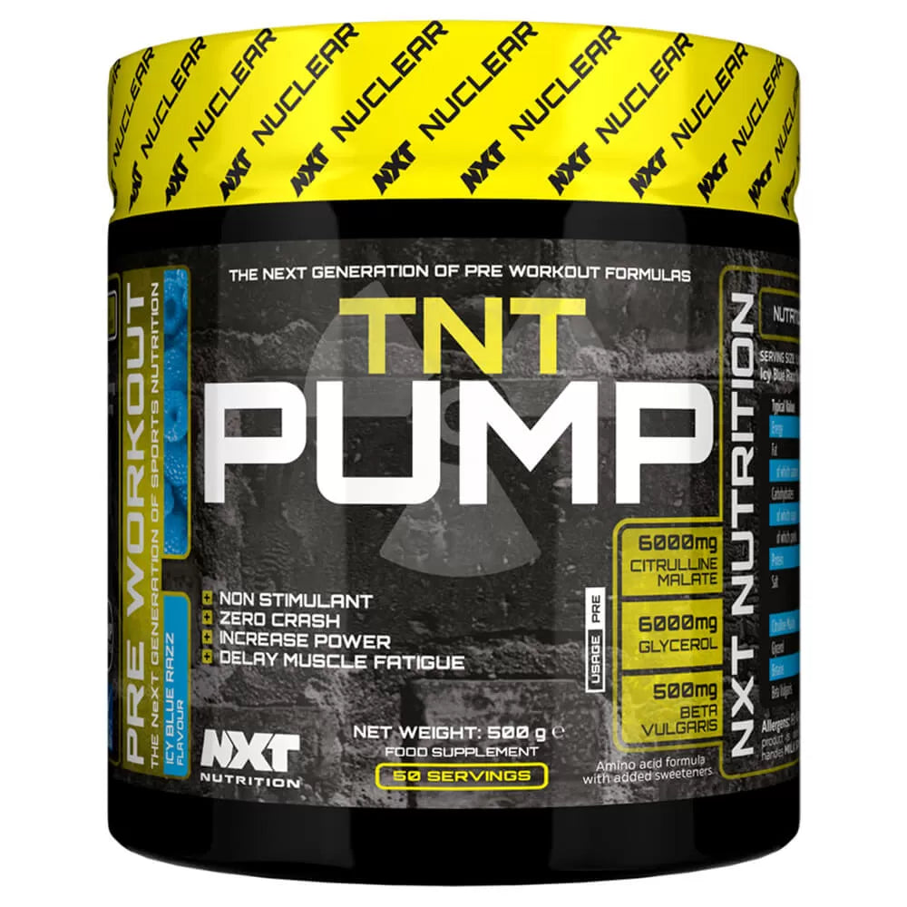 Powerful non-stimulant pre-workout pump formula for nitric oxide production. Increases intracellular water levels and nutrient delivery.  Delays fatigue, increases strength gains and enhances recovery between sets.