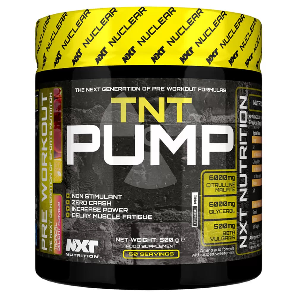 Powerful non-stimulant pre-workout pump formula for nitric oxide production. Increases intracellular water levels and nutrient delivery.  Delays fatigue, increases strength gains and enhances recovery between sets.