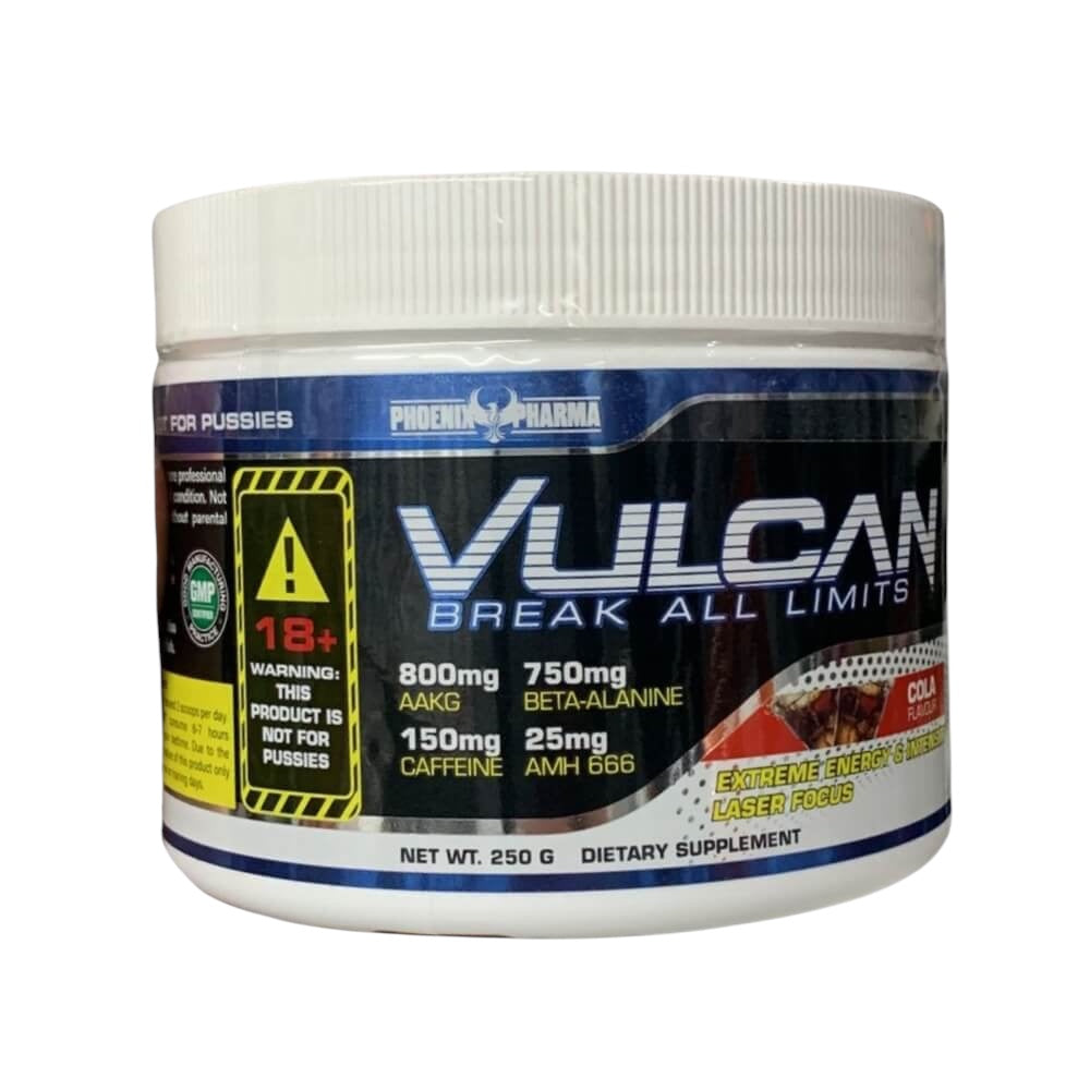 Vulcan Pre-Workout by Phoenix Pharma is a high-performance supplement designed to elevate your training sessions. This formula aims to enhance focus, provide sustained energy, and deliver impressive muscle pumps.